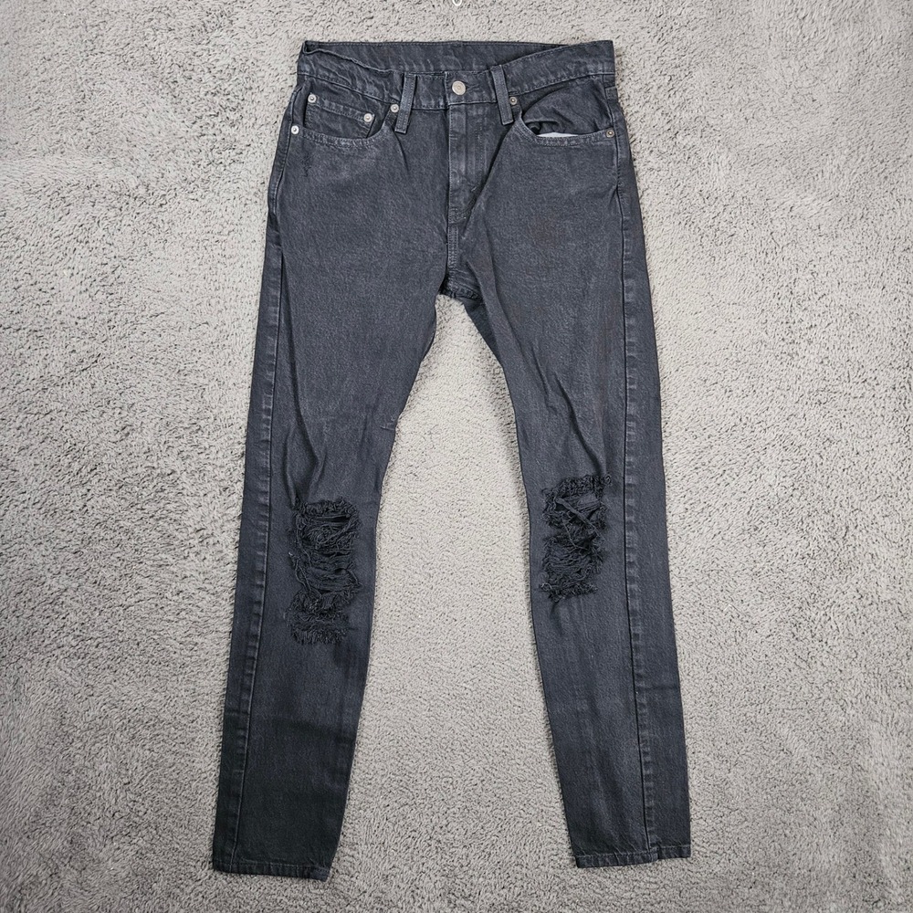 Levis 510 Skinny Jeans Mens 29x32 Black Distressed Ripped Knee Denim